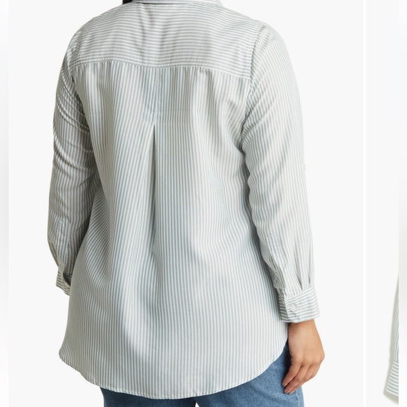 NWT Velvet Heart women’s green & white Elisa Striped Roll Sleeve Shirt size 1X - Picture 3 of 8